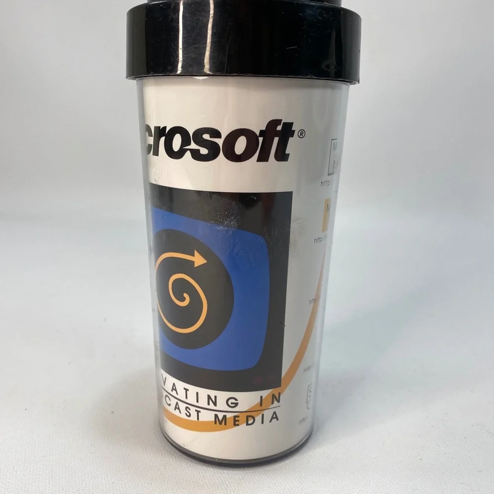 Vtg 90s Microsoft Thermo Plastic Cup Media Event Show Broadcasting Media 7